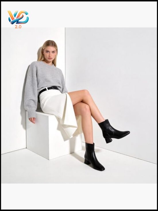 Womens Platform Ankle Boots with Chunky Block Heel Round Toe  Ankle Boots Low Heel Square Toe Chunky Block Side Zipper Fall Booties